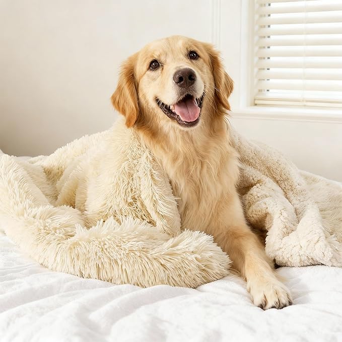 gogobunny Waterproof Dog Blanket for Couch & Furniture Protection - Super Soft Reversible Throw for Large Dogs & Cats, Calming Washable Fur & Sherpa Pet Blanket (25x35 Inch, Stone)