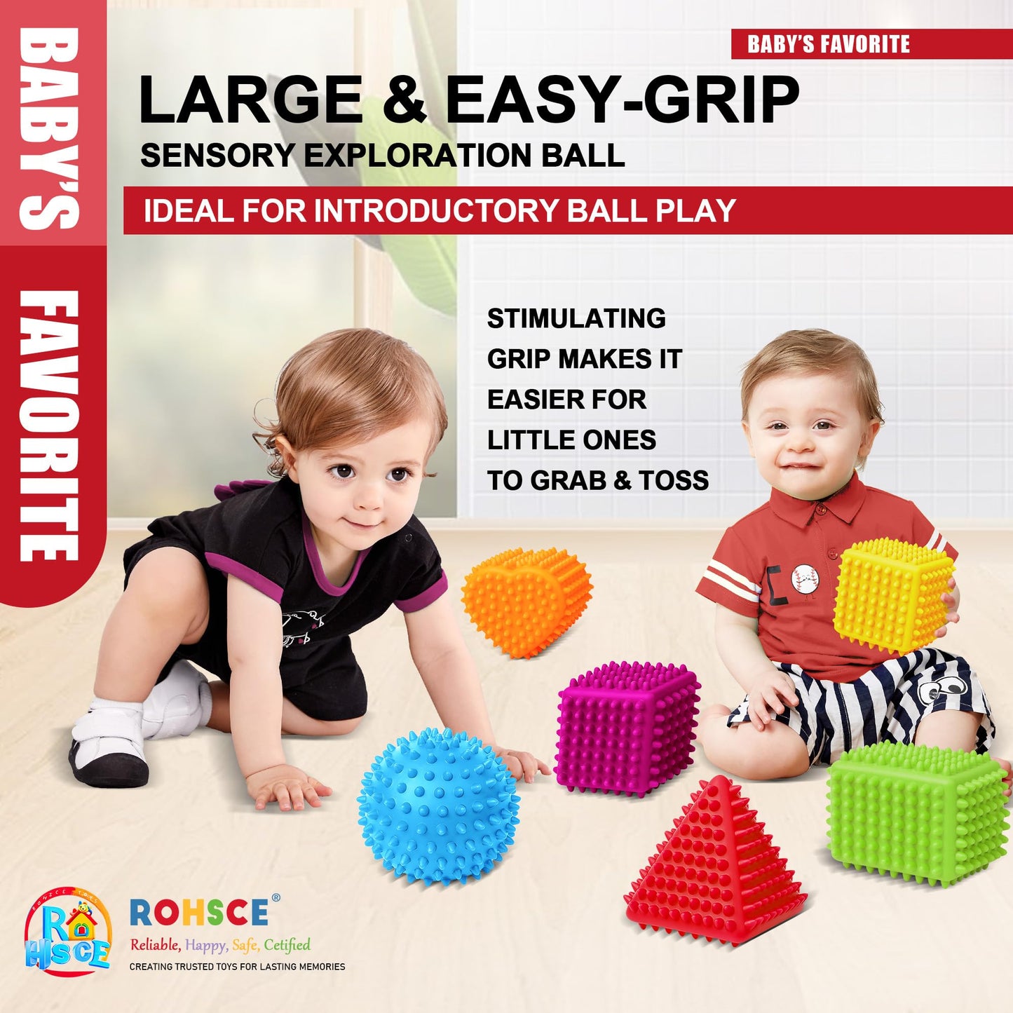ROHSCE Baby Sensory Balls 6–12 Months, Soft Spiky Textured Teething Toys for Infants Montessori Grasping & Learning Balls for Tactile Development & Play