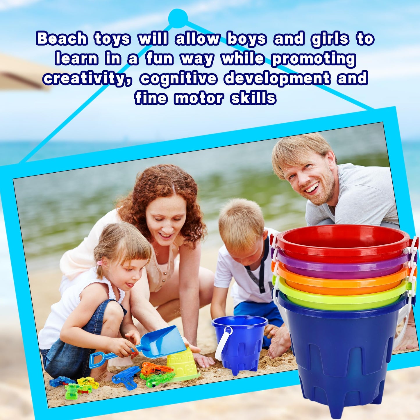 30 Pack Sand Castles 5 Inch Beach Buckets and Shovel Set Including 10 Plastic Buckets 10 Sand Shovel Sand Pail Bulk with10 Water Gun for Kids Summer Seaside Beach Pool Party