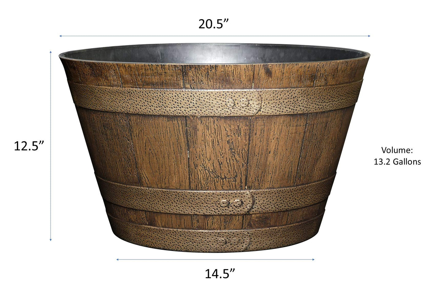 Classic Home and Garden Whiskey Barrel Planter, 20.5", Distressed Oak