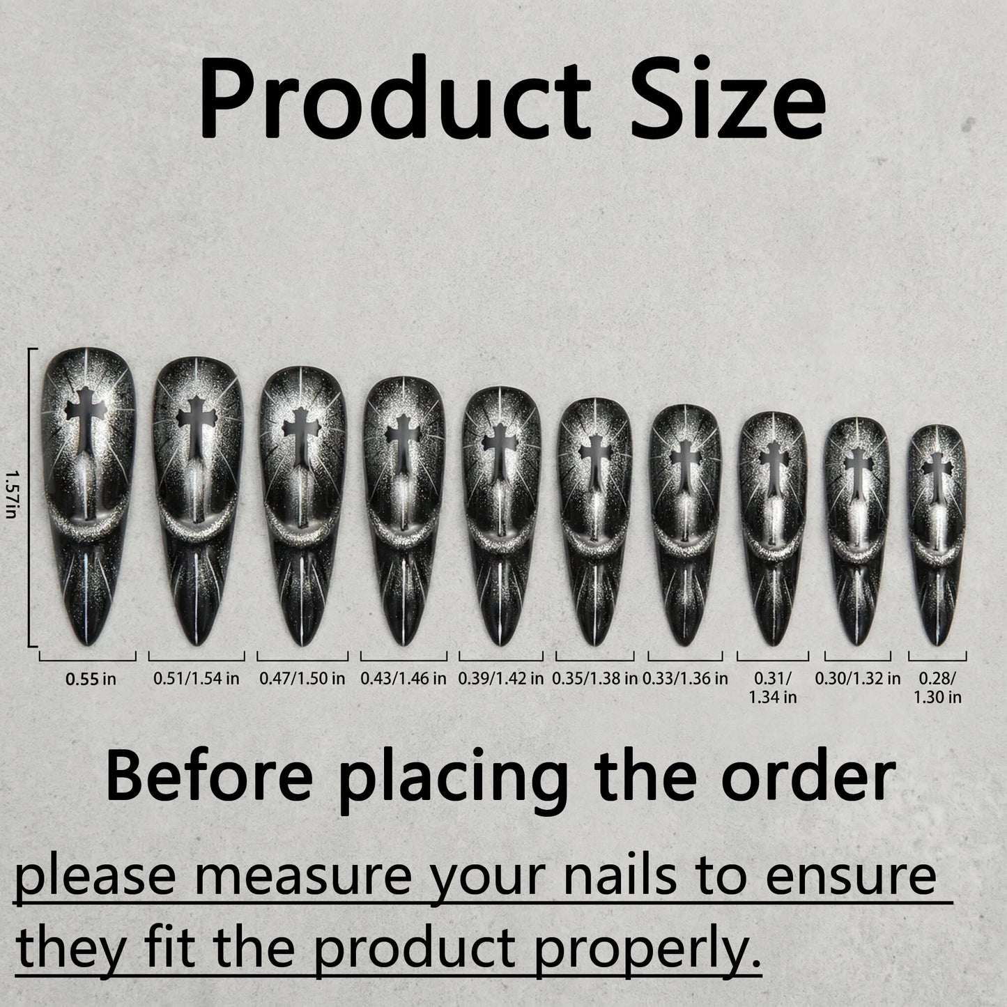 Handmade Gothic Press On Nails 1.6in Ultra Long Stiletto (Narrow Fit for Petite/Average Nail Beds) - 3D Silver Cat Eye Black Fake Nails, Reusable Y2K Stick On Nails 20Pcs