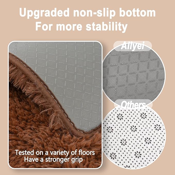 Soft Runner Rugs for Bedroom Hallways, 2x5 Brown Fluffy Shag Throw Area Rug Non Slip for Bedside Dorm, Long Shaggy Furry Carpet for Nursery Living Room
