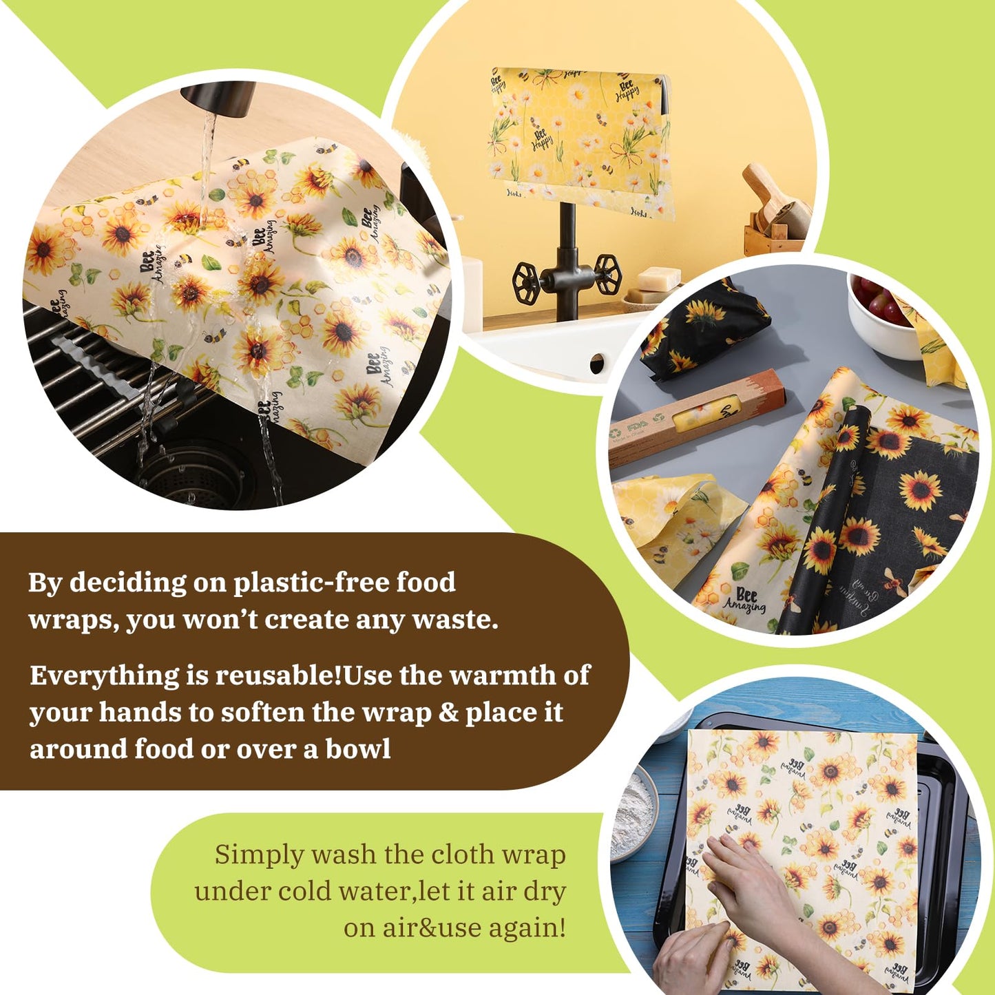 3 Rolls Reusable Beeswax Wraps for Food 13 x 40 Inches Bees Wax Wraps Reusable Food Storage Wrap Beeswax Paper Roll for Bread Sandwich Cheese Fruit Snacks(Bee)