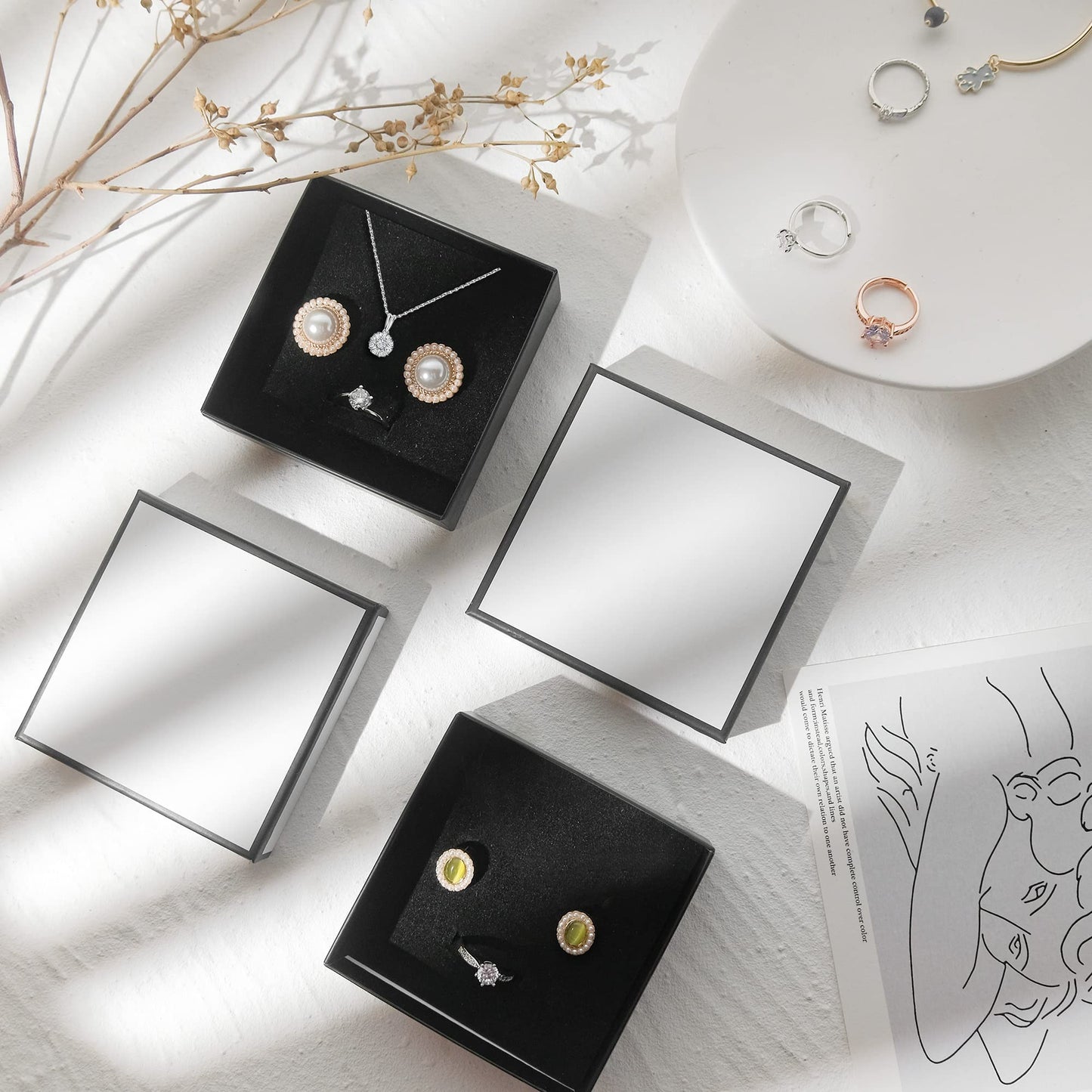 PTSGCAI 24 Pack Jewelry Gift Boxes - Necklace, Earring, Ring Boxes (Square, 3.5 x3.5 x1.2 Inches, Cotton Filled Cardboard Paper)