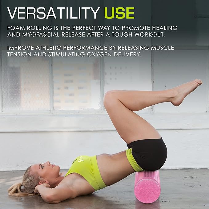 ProsourceFit High Density Foam Rollers 18 - inches Long, Firm Full Body Athletic Massager for Back Stretching, Yoga, Pilates, Post Workout Trigger Point Release, Pink