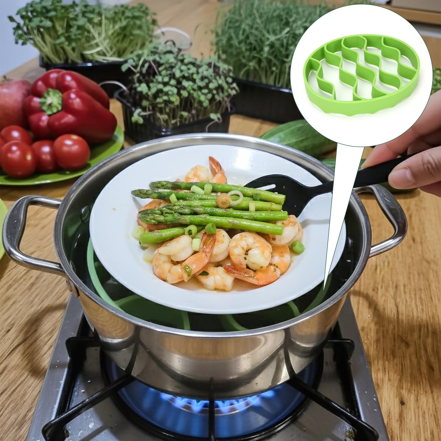Oval Silicone Roasting Racks for Instant Pot 6Qt 8Qt & Crockpot – Non-Stick Steaming Rack Insert for Baking, Canning and Oven Use – Easy-to-Clean Flexible Design Kitchen Accessories (Green)