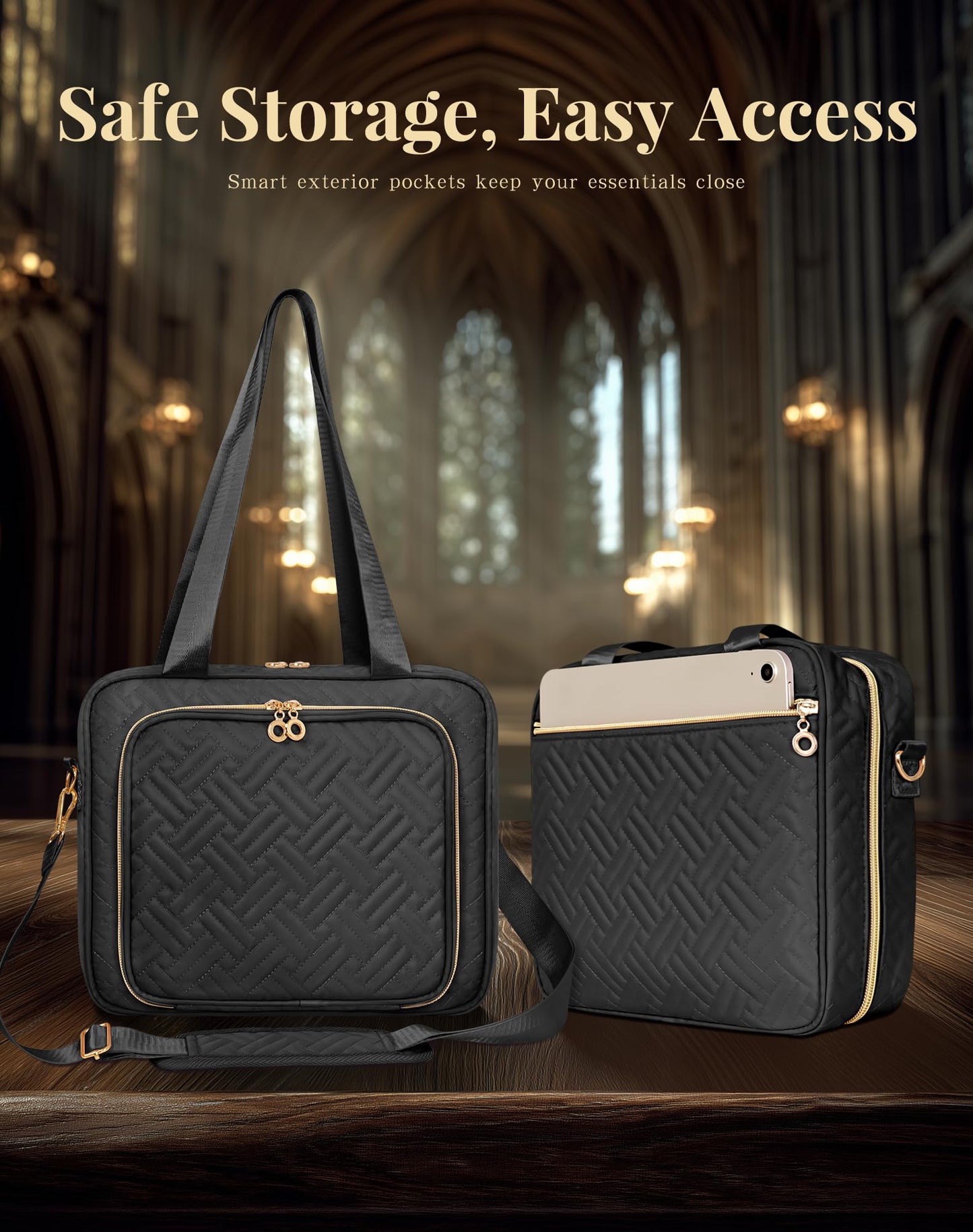 Bible Cover Case for Women, Large Bible Bag and Carrying Case with Zipper & Shoulder Strap, Bible Study Supplies Organizer