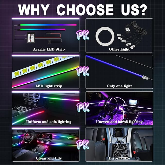 Dreamcolor Acrylic Interior Car Lights, WEBUPAR Car Accessories 2 in 1 Car LED Strip Lights with APP Control and 213 Modes, Car Center Console Fiber Optic Lights, RGB Neon Car Lighting