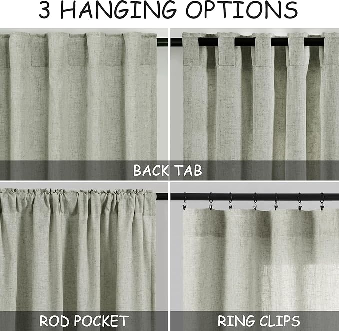 Nanspring Sage Green Curtains 84 Inch Length 2 Panels Back Tab Rod Pocket Light Filtering Semi Sheer Drapes Linen Cotton Textured Airy Farmhouse Living Room Decor Light Green Curtains for Bedroom
