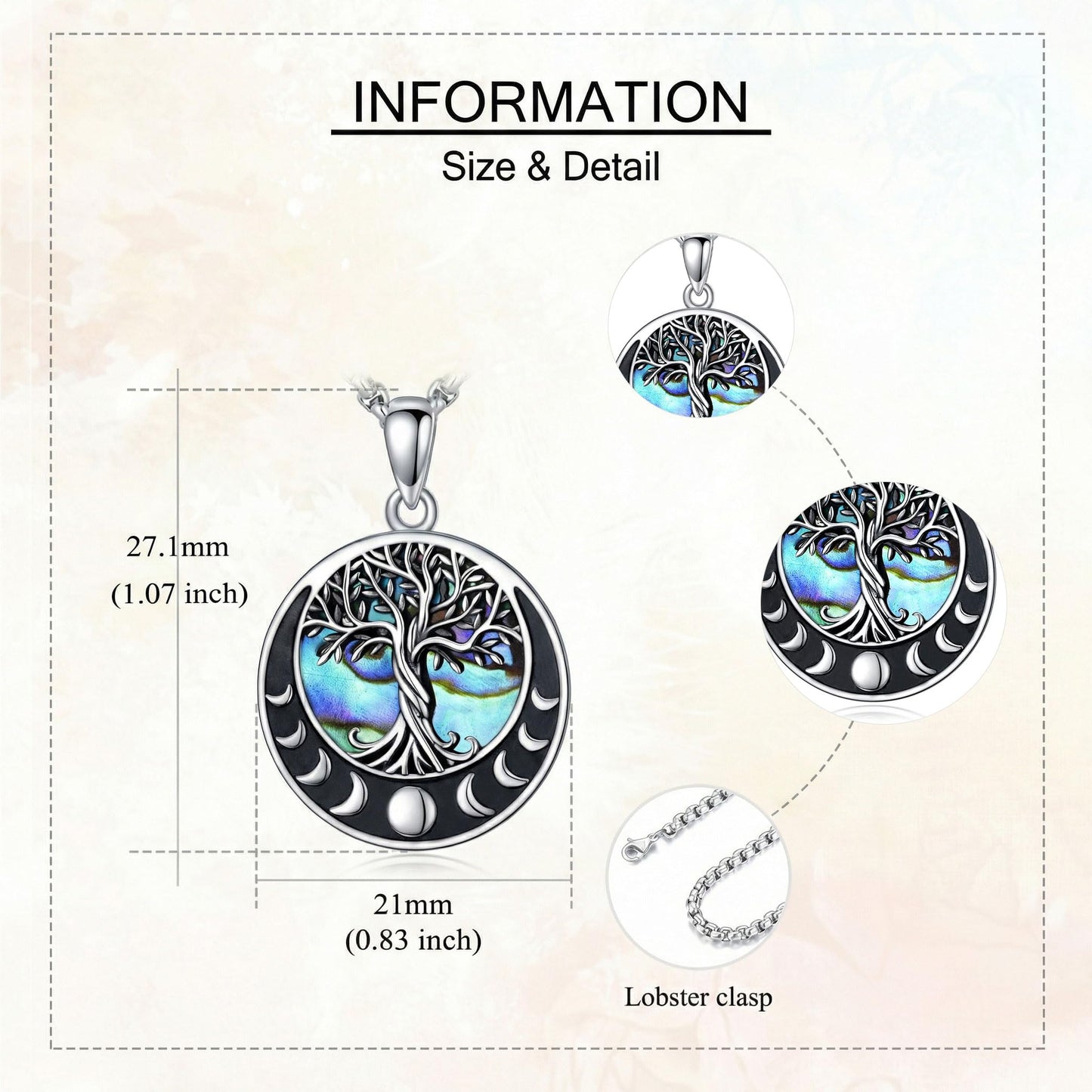 ONEFINITY Tree of Life Necklace Moon Phase Abalone Shell Pendant Tree of Life Jewellery Gift for Women Men
