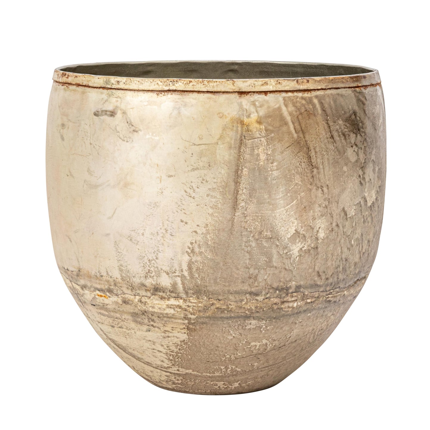 Creative Co-Op Various Round Metal Planters with Distressed Finish, Pewter, Set of 3