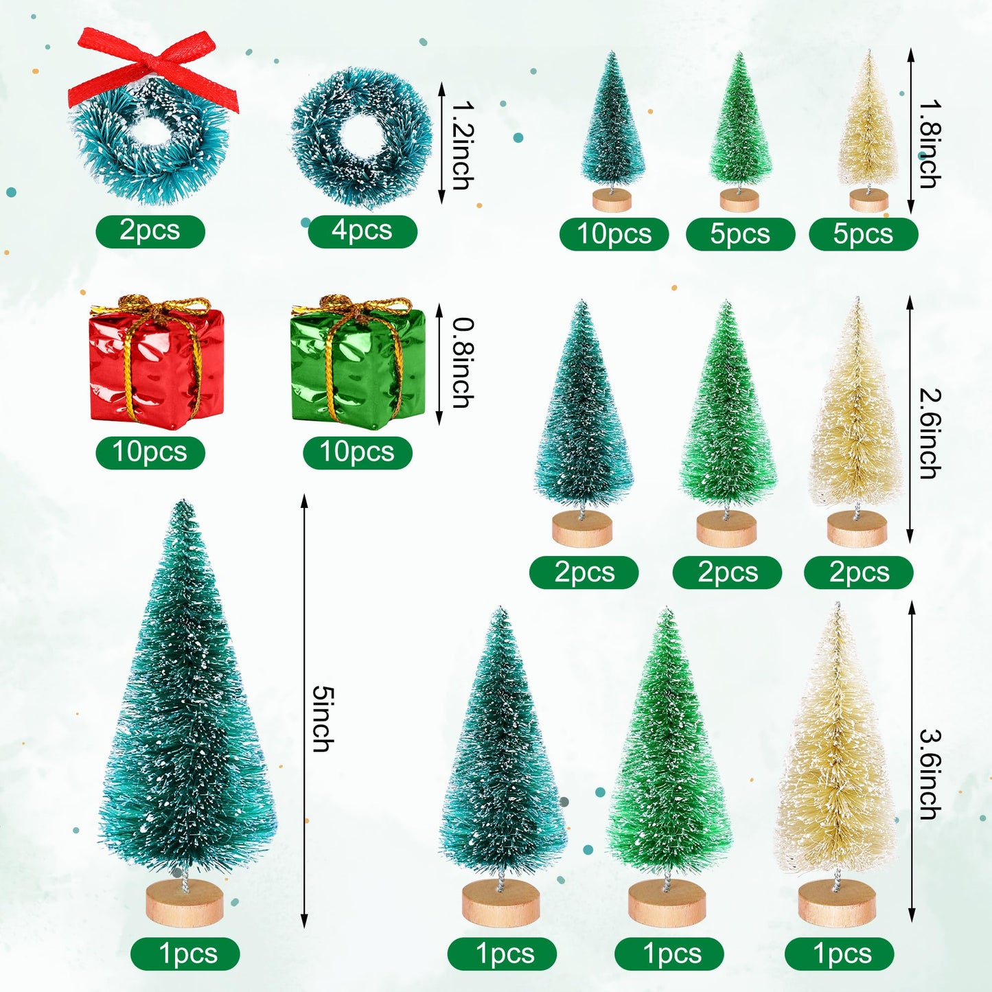 Iceyyyy 56 Pcs Artificial Mini Christmas Trees Set - Miniature Sisal Frosted Christmas Trees Bottle Brush Trees for DIY Crafts Home Table Top Decor