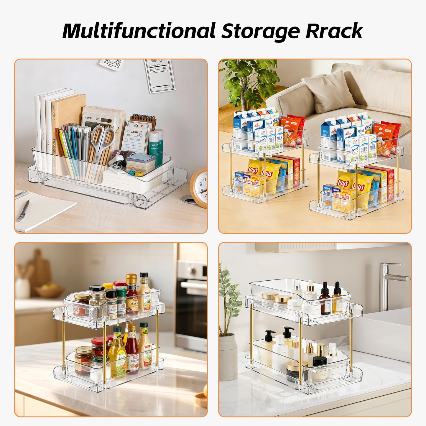 LAREKUN2pack 2-Tier Organizer & Storage Unit Stackable Bathroom Cabinet Organizer Pull-Out Kitchen Pantry Organizer & Storage System Suitable for Countertops, Pantries, Kitchens, Bathrooms