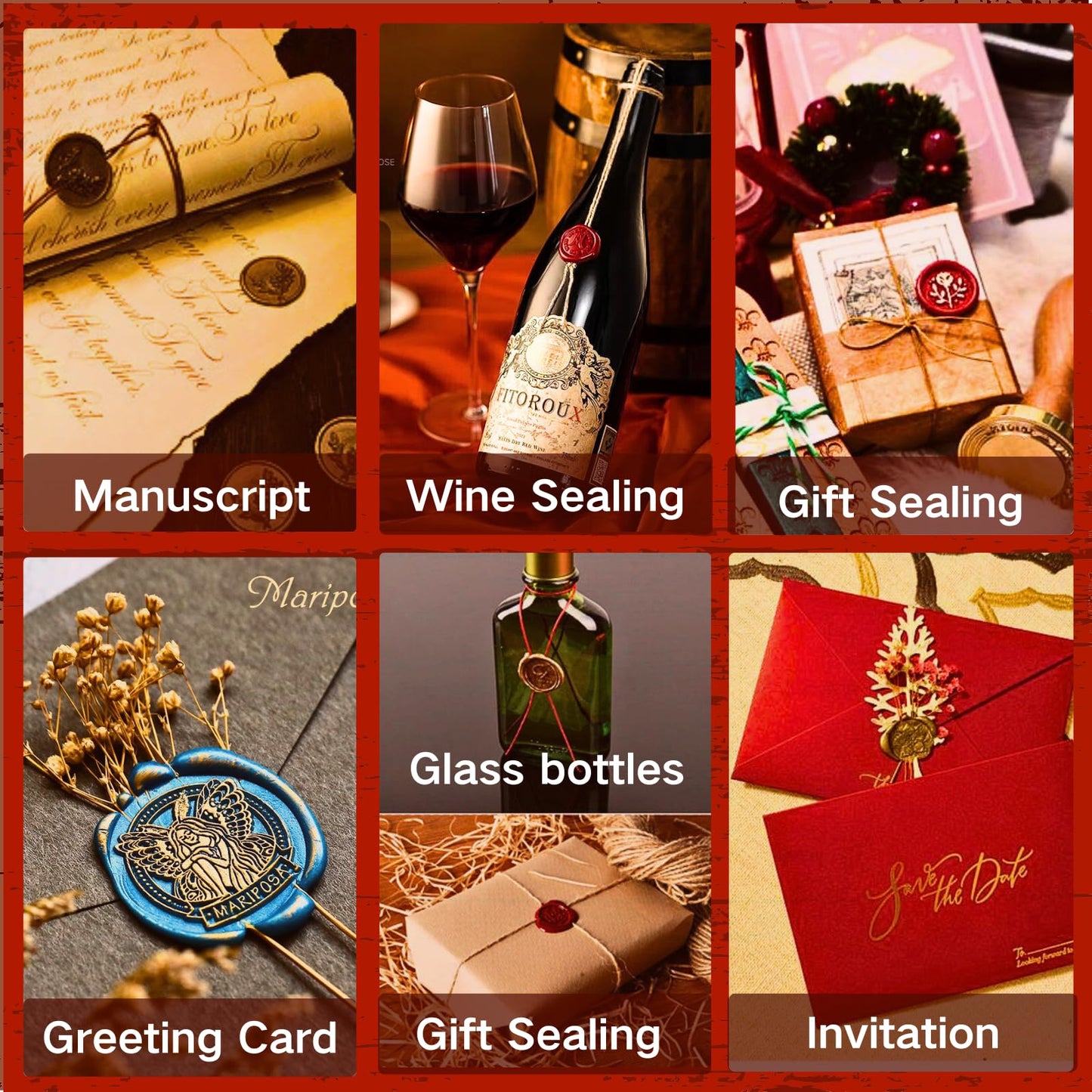 xxxHOLIC Wax Seal Kit with Copper Stamp – 624 Beads in 24 Colors, Smokeless & Crack-Resistant Wax Seal Set with Melting Station & Gilding Pens for Wedding Invitations & Gift Wrapping