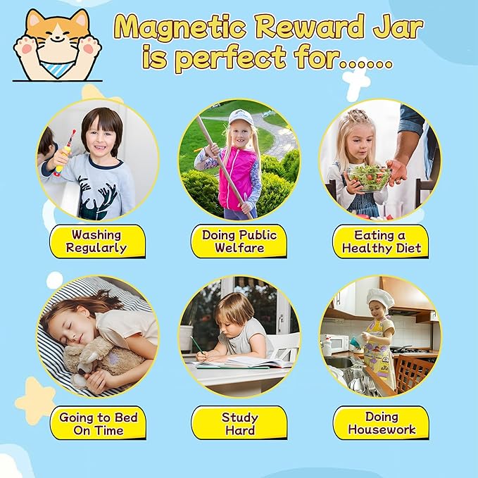 Magnetic Reward Jar, Star Reward Jar for Kids, Reward Jar System for Classroom Home, Magnetic Reward Chart for Potty Training, Personalized Stars Reward Jar for Children or Teacher 's Gifts