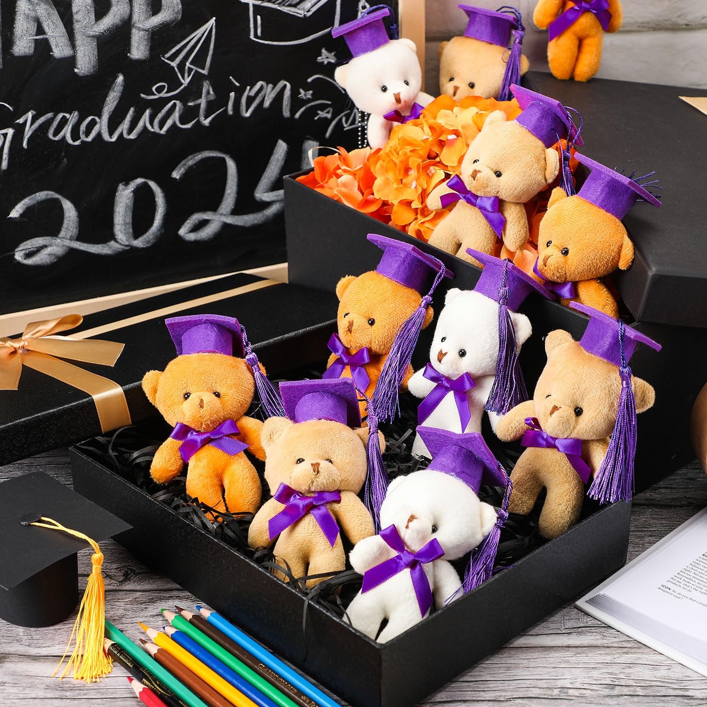 Sotiff 24 Pcs Mini Graduation Bear Plush Gift Stuffed Animal with Cap Gift for Her, for Him, Class of 2026 Graduation Present for College High School for DIY Keychain Xmas Decorations(Purple Cap)