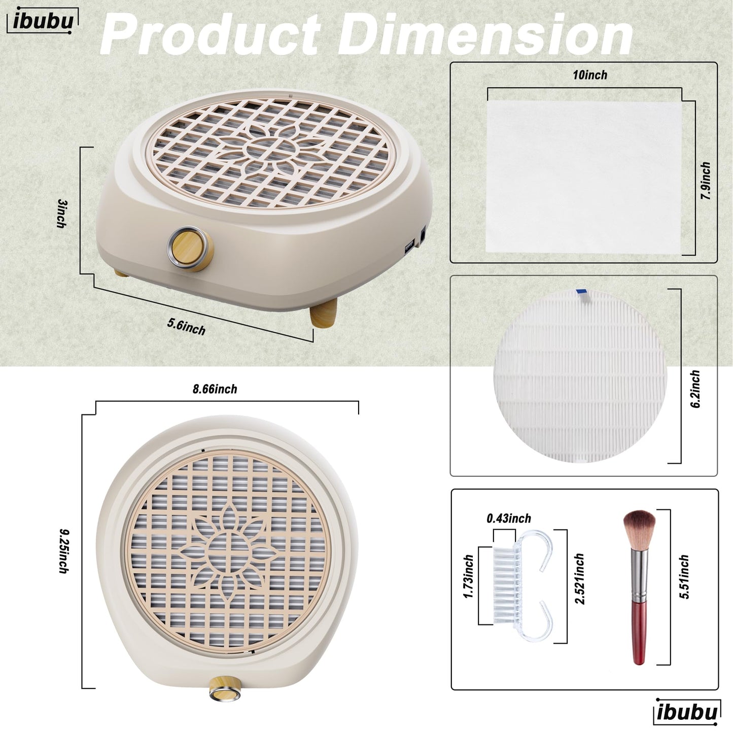 ibubu Upgrade Small Nail Dust Collector Vacuum Cleaner Machine 130W Powerful Strong Fan Extractor Suction Electric Nail Filer Manicure Dust Collector Quiet with Multiple Tool Kits for Home Salon