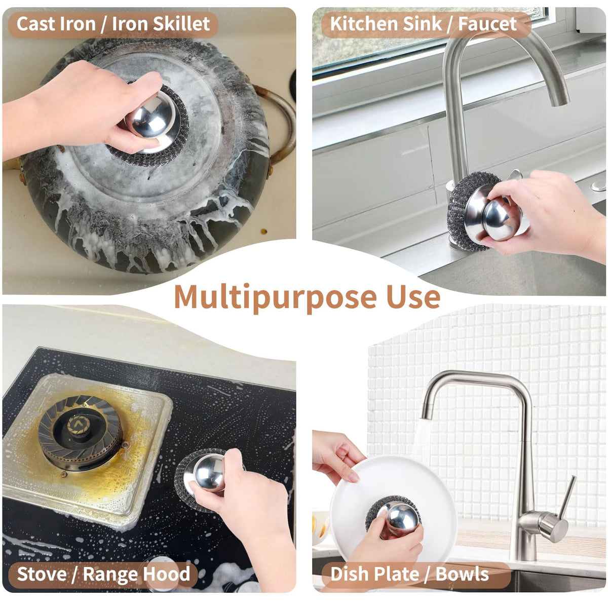 5Pcs Steel Wool Scrubber with Replacement Wire Sponge Pads Set (5 Count)
