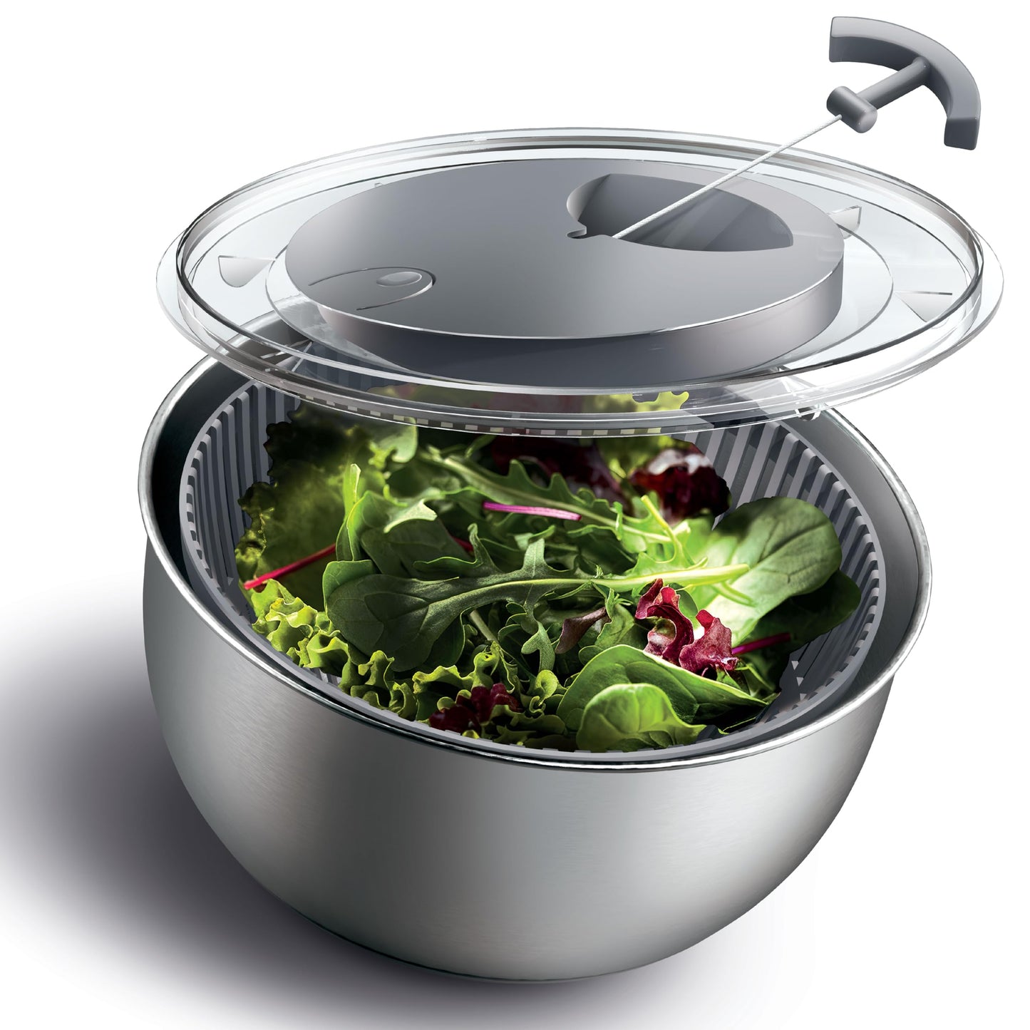 COOK WITH COLOR Stainless Steel Salad Spinner - 5 Qt. Lettuce Washer And Vegetable Spinner Dryer for Easy Salad Prep - Non Slip Base with Pull Handle - Auto Stop Brake System, Stain and Odor Resistant