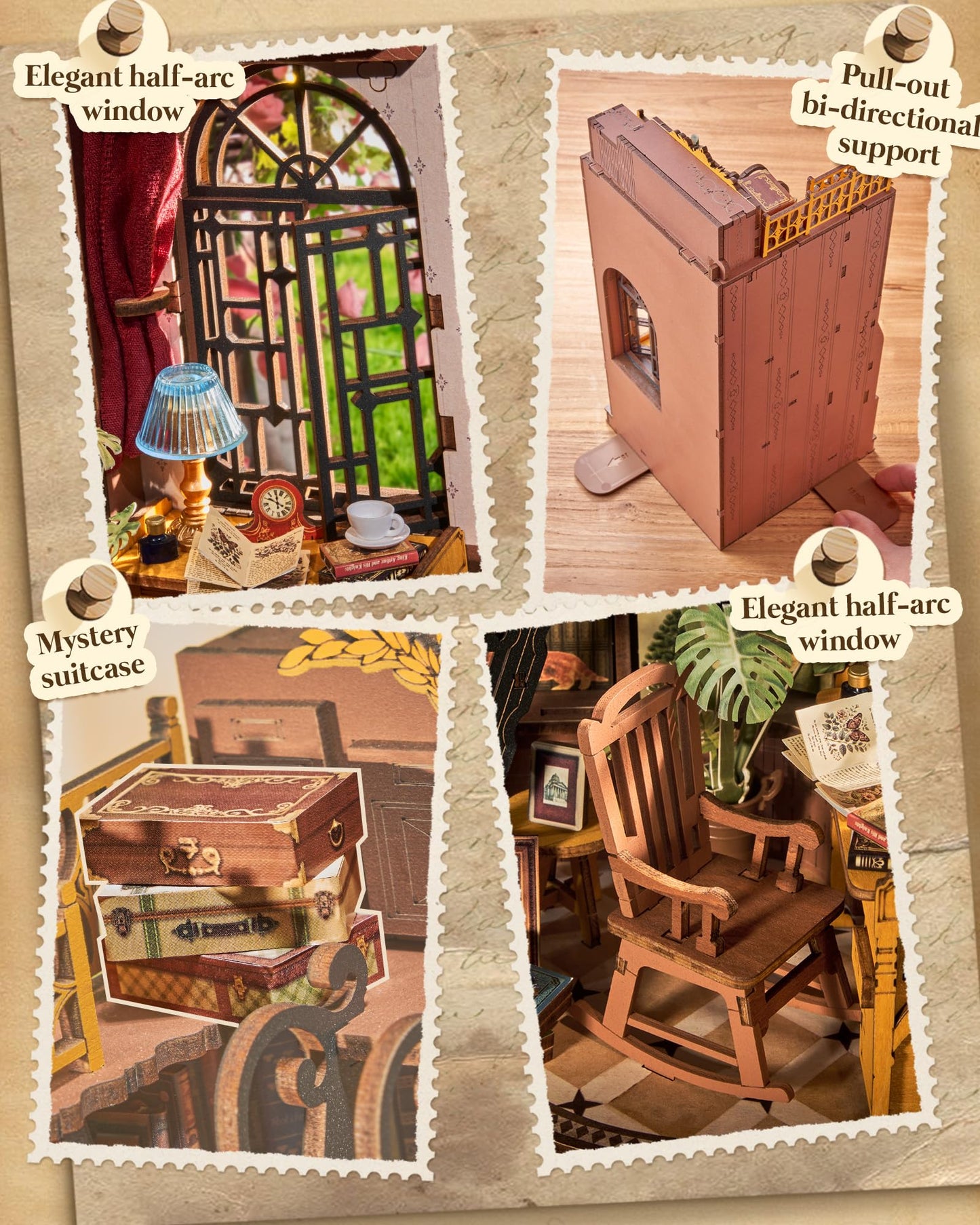 Rolife 3-Hour Easy Build Dark Academia Book Nook Kit, Silent Corner Study TGE02, 3D Wooden Puzzle for Adults, Beginner DIY Miniature with LED Light, Aesthetic Bookshelf Insert & Bookend