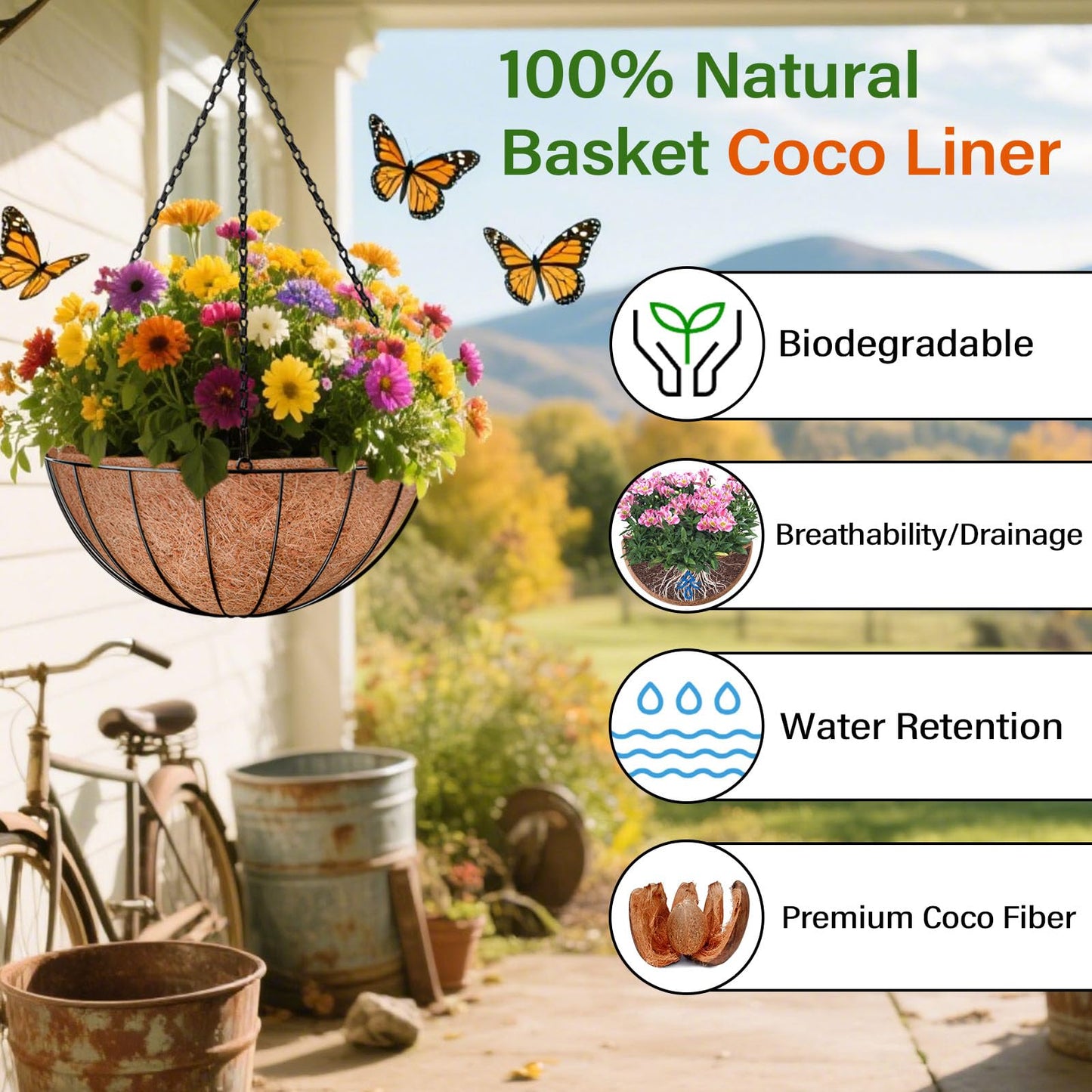 Halatool 4 Pack 12 Inch Coco Liners Natural Coconut Liners for Planters Round Coco Coir Hanging Basket Liner for Flowers Vegetables