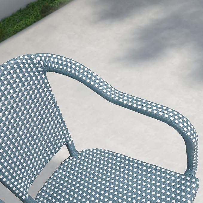 PURPLE LEAF 9 Pieces Outdoor Dining Set Patio Furniture Set with Large Aluminum Table and French Wicker Chairs for Garden Backyard Light Blue Patio Dining Set
