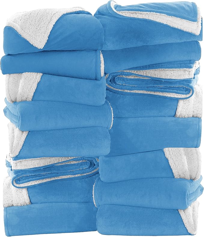 IR Imperial Rooms Light Blue Sherpa Fleece Throw Blanket for Bed - Wholesale Bulk Pack of 16 Sherpa Blankets - Soft Fluffy Throw Blankets for Hotels, Guest Bedroom, 50x60 Inches