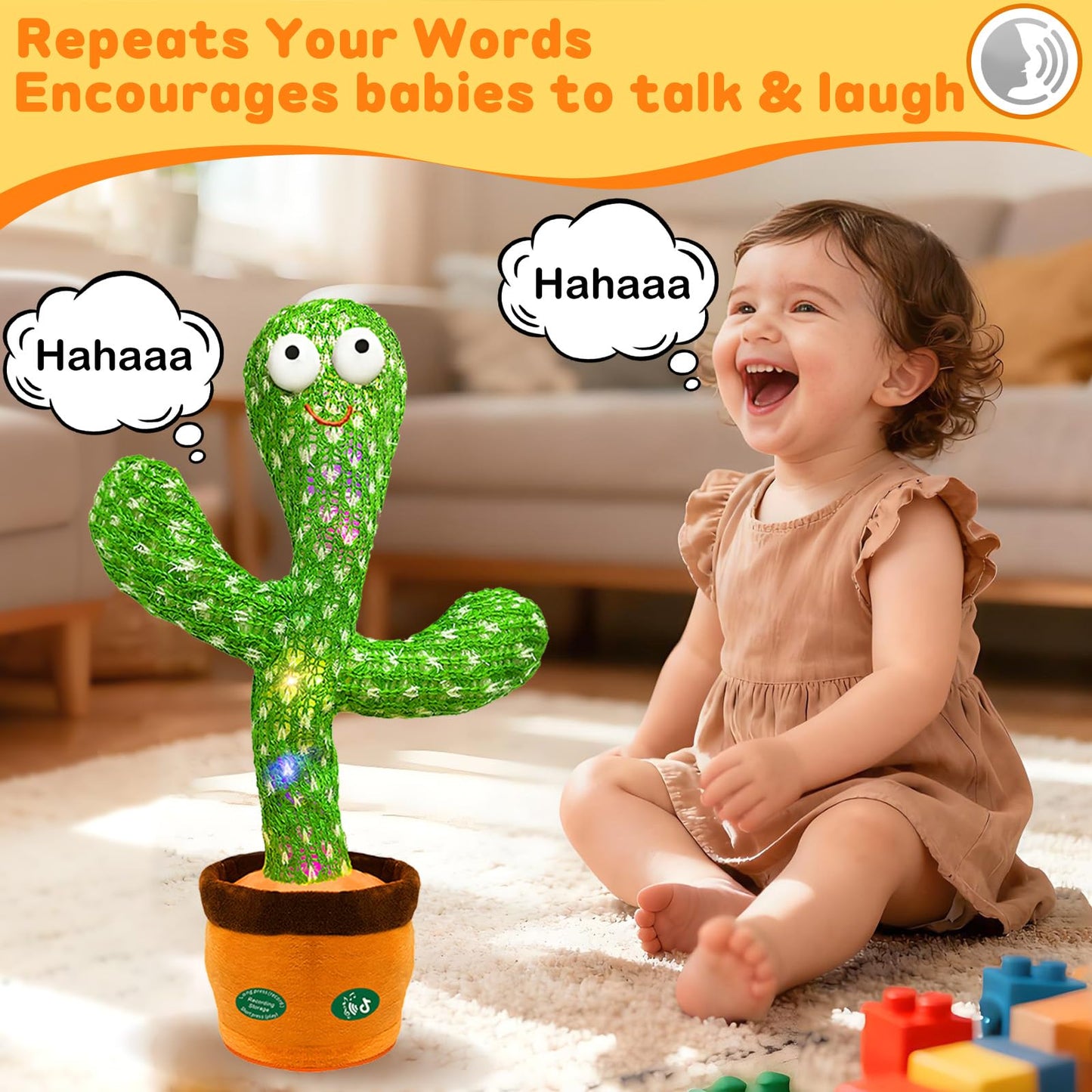 Hunfur Dancing Talking Cactus Toy,Interactive Funny Gift for Baby Infant 6-18 Months, Singing Record Repeat What You Say Light Up Toy for Toddler 1 2 3 Year Old Boy Girl