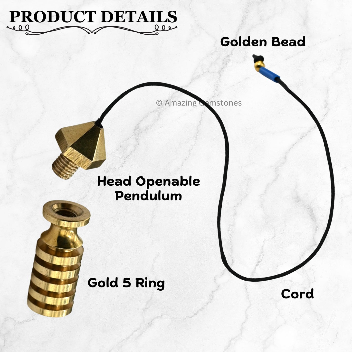 Healing Metal Pendulums for Divination, Gold 5 Ring with Head Openable Steel Copper Pendulum High Energy Pendulo de Bronce Pendulos de Mesa MP81
