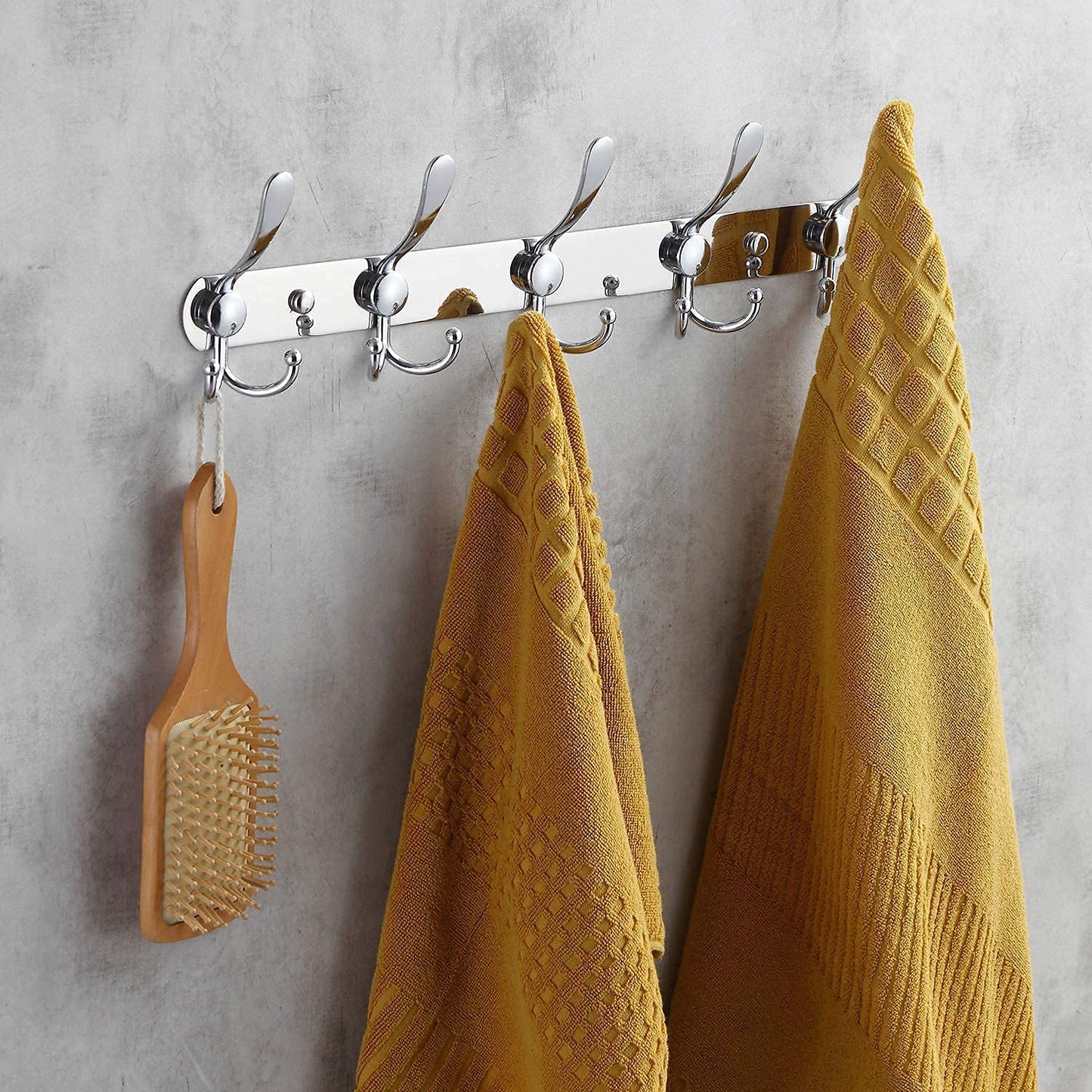 GlazieVault Coat Rack Wall Mount - Stainless Steel Coat Hooks (2 Pack) - Heavy Duty Wall Hooks for Clothes & Accessories (Silver Tri)