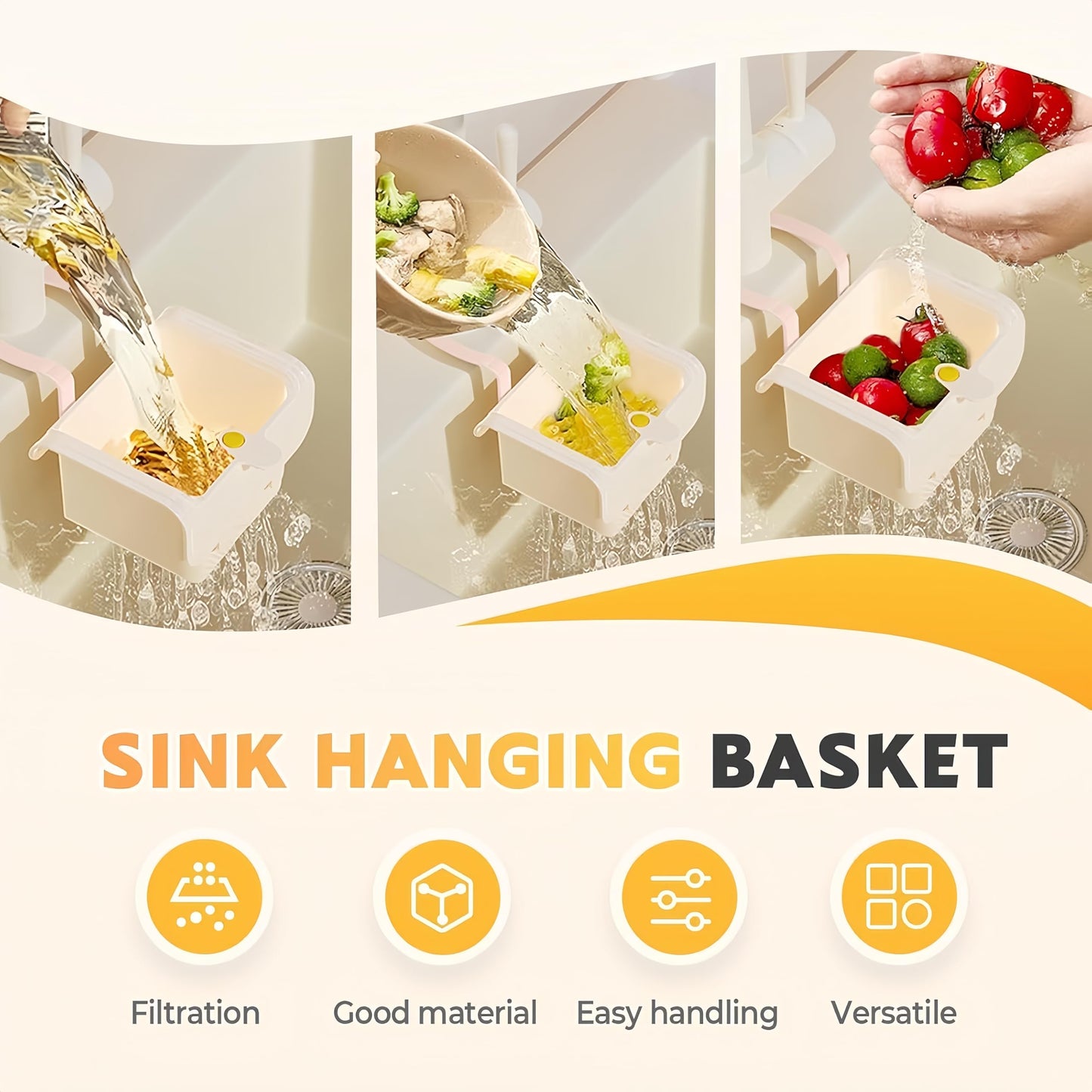Corner Sink Strainer,Sink Strainer Basket,2026 New Upgraded Suction Cup Press Sink Drainer Basket,Food Drainer for Sink,Practical Corner Kitchen Sink，Sink Ccorner Strainer Helper (Brown)