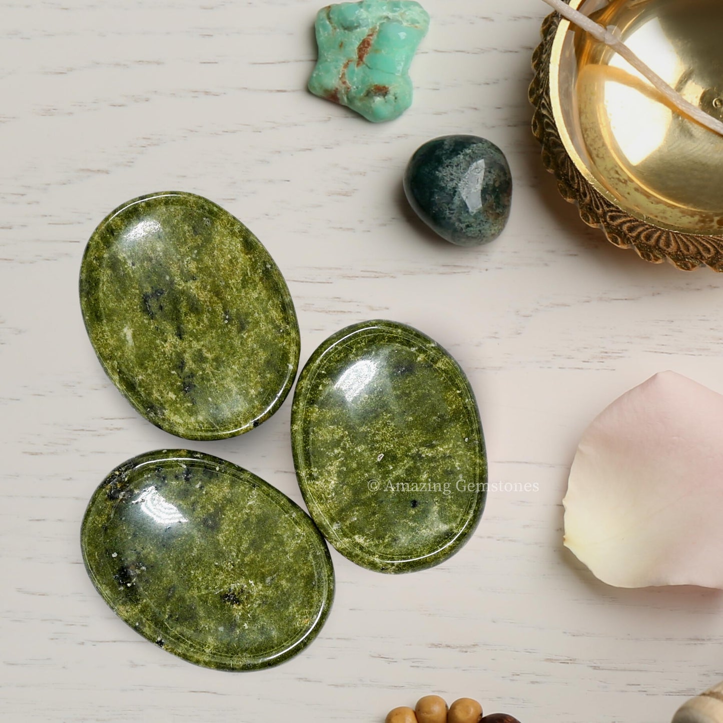 Amazing Gemstone Vesuvianite Worry Stone Crystals and Healing Stones - Stones for Stress Relief - Piedra Crystal Fidget for Meditation, Relaxation - Unique Stocking Stuffers and Birthday Gift