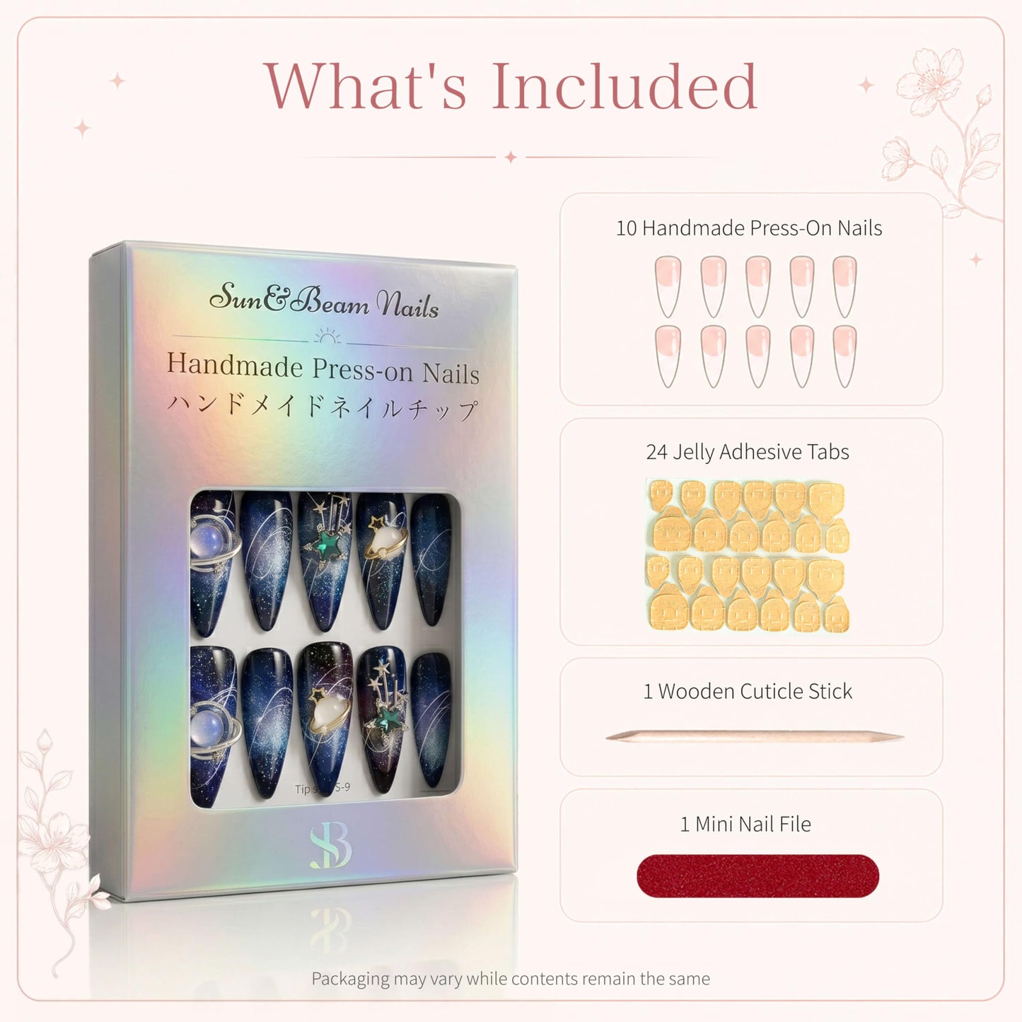Sun&Beam Nails Handmade Press-on Medium Long Coffin Ballerina Red Nude Gold Gradation Design False Nail Tips 10 Pcs (#043 S)