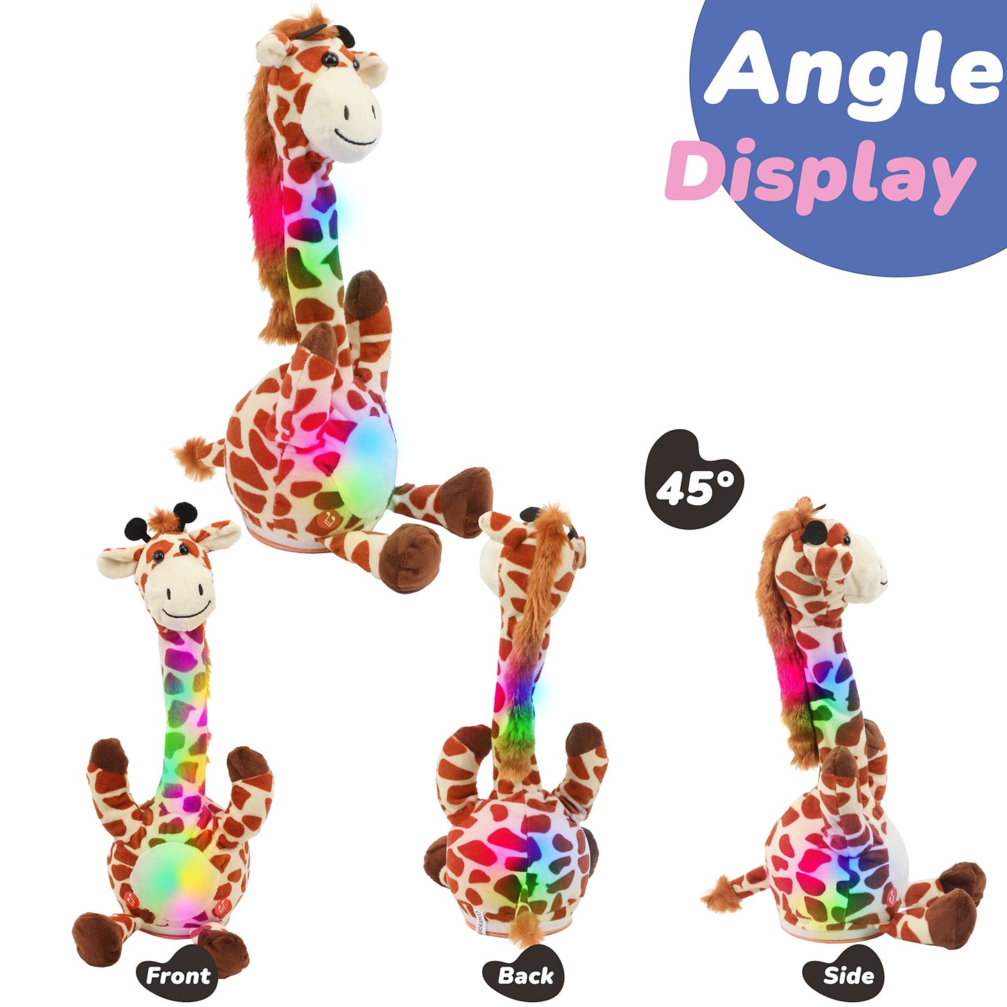 Hopearl Glowing Dancing Giraffe Toy Repeats What You Say Talking Toy Wriggle Singing Mimicking Twisting Electric Light Up Interactive Animated Speaking Gift for Kids, Brown, 13''