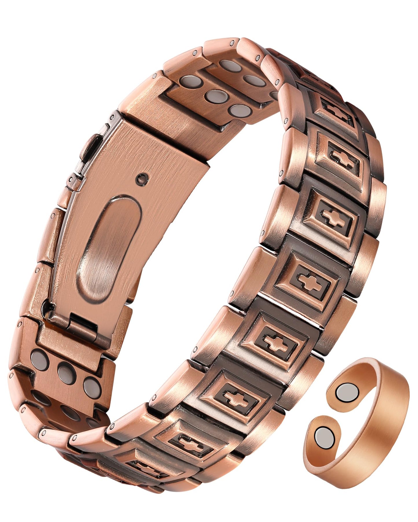 Jecanori Copper Magnetic Bracelet & Ring for Men,Pure Copper Bracelets for Men,Ideal Gift