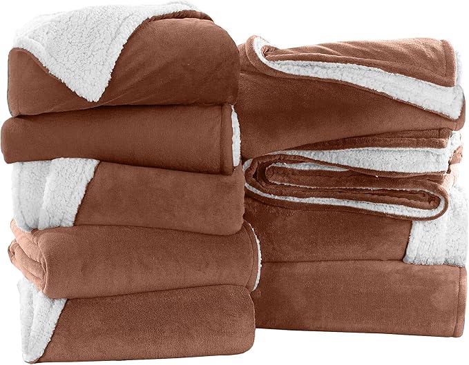 IR Imperial Rooms Camel Sherpa Blankets Queen Size for Bed - Wholesale Bulk Pack of 9 Sherpa Blankets - Soft Fluffy Throw Blanket for Hotels, Guest Bedroom, 90x90 Inches