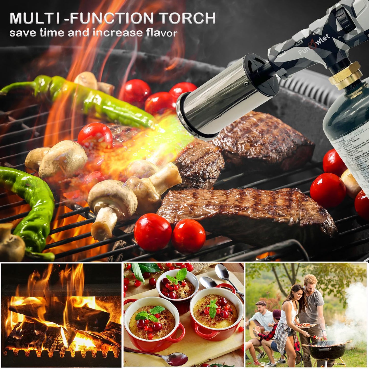 Powerful Cooking Propane Torch Lighter - Culinary Kitchen Torch, Sous Vide, Charcoal Lighters Campfire Starter, Flame Thrower Fire Grill Gun for Searing Steak, Creme Brulee, BBQ(Tank Not Included)