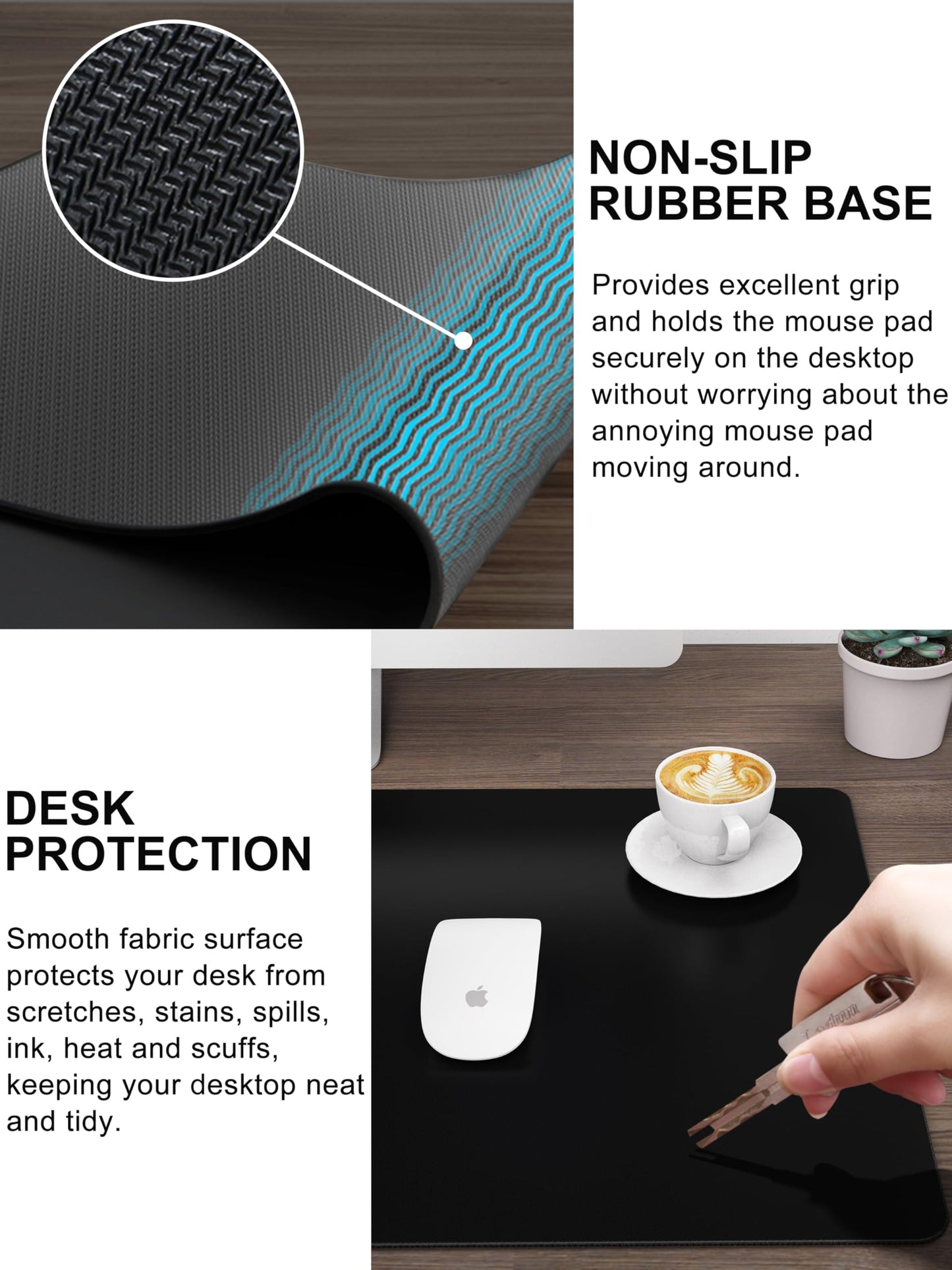 Wireless Charging Mouse Pad with Foldable Phone Holder, 31.5" x 15.8" XXL Large Desk Pad, Gaming Mousepad with Ultra-Smooth Surface, Non-Slip Base, Black Waterproof Desk Mat, with 20W PD Charging Kit