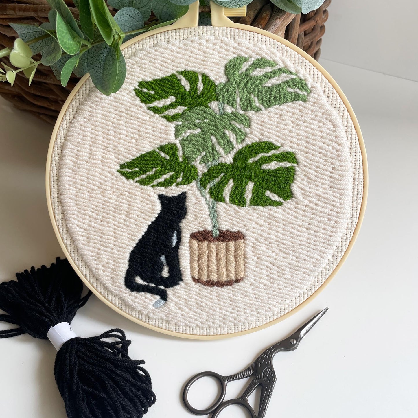 Myfelicity Punch Needle Kit for Adults, Beginners, Cat and Greenery Patterns, Includes Punching Needle Supplies