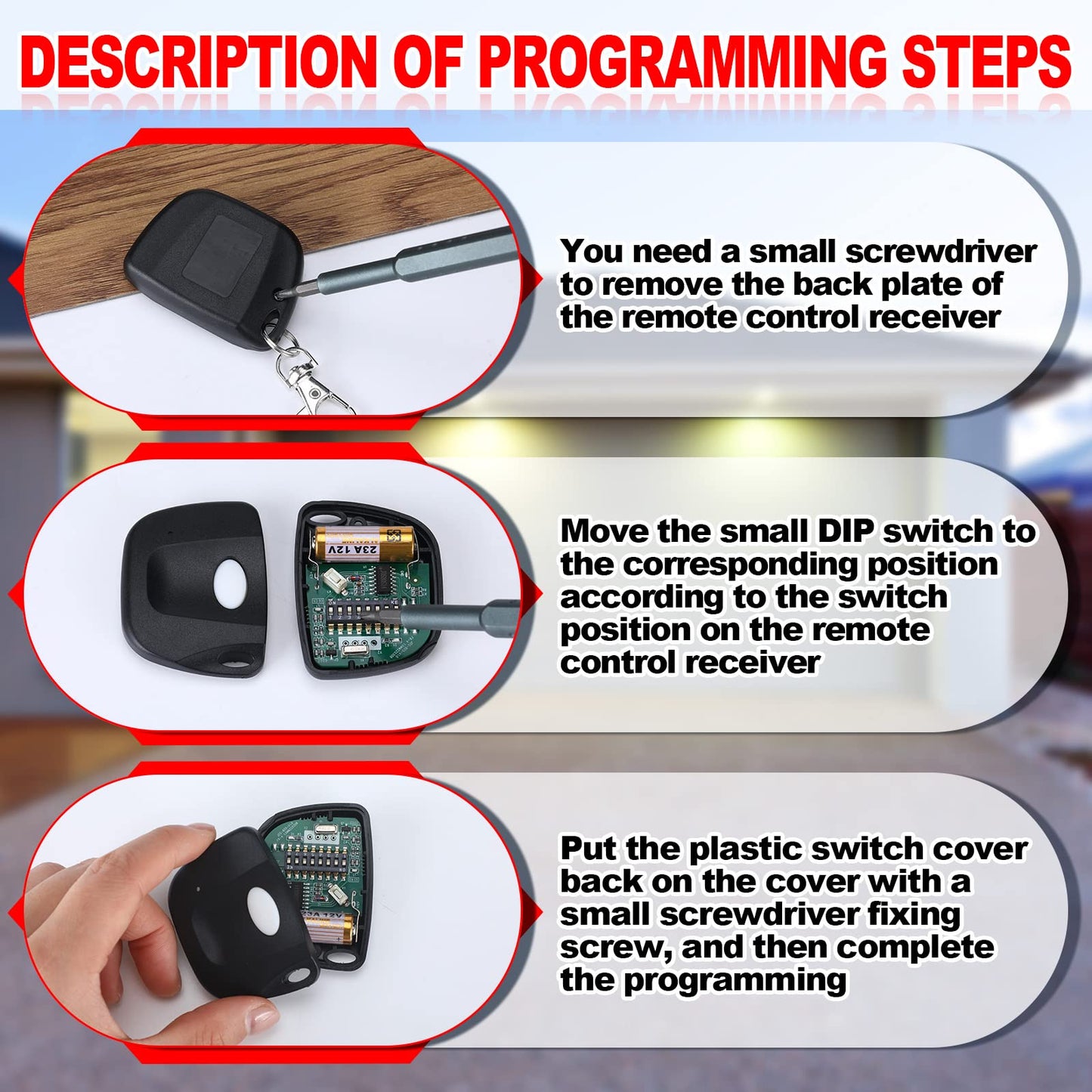 Kingdder 6 Pcs 8 Dip Switch 310mhz Garage Door Remote Compatible with Linear Delta 3 (DT DTA DTD DTC DNT00002A) Gate Opener Remote with Keychain (Black,White Button)