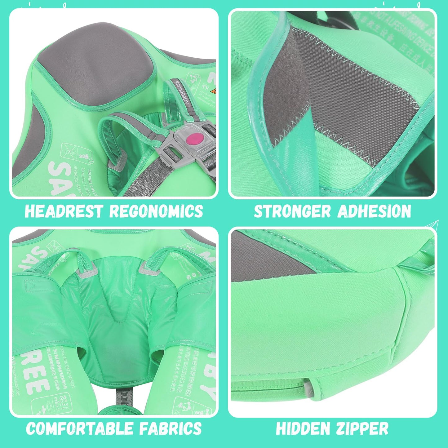 GENTEACO Mambobaby Baby Pool Float with Removable Canopy 3-24 Months Baby Float Non-Inflatable Infant Swim Float Add Tail Avoid Flip Skin-Friendly Material Swim Trainer for Toddler Boys Girls (Green)