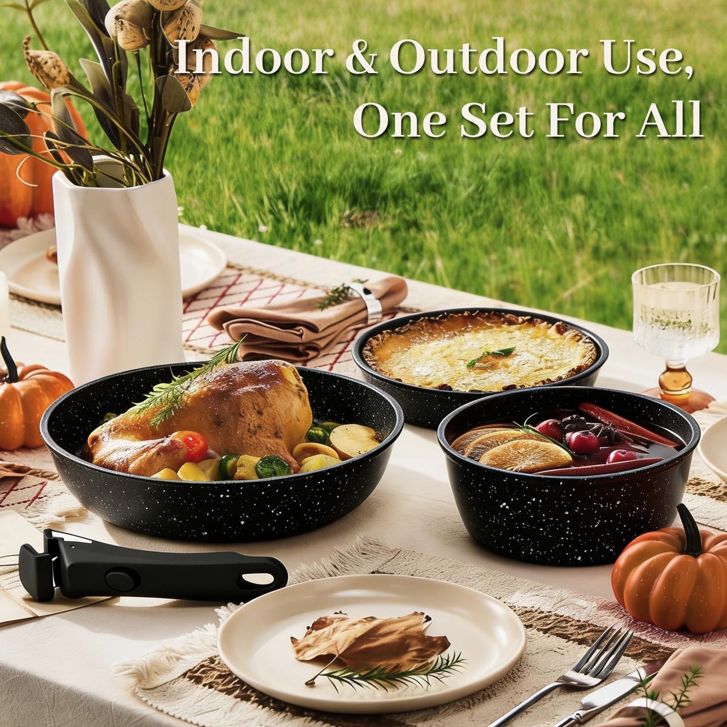 Colourcoco Pots and Pans Set - Non Stick 25 Pieces Cookware Set Pots and Pans with Detachable Handles, Includes Pans, Pots, Utensils, Trivets for Hot Dishes, Lids, Space-Saving Cookware