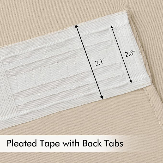 MIULEE Back Tab Cream Beige Curtains 90 Inch Long 2 Panels Set for Living Room Bedroom, Ivory Rod Pocket/Pinch Pleated Light Blocking Thermal Insulated Room Darkening Blackout Curtains, 52 x 90 Inch