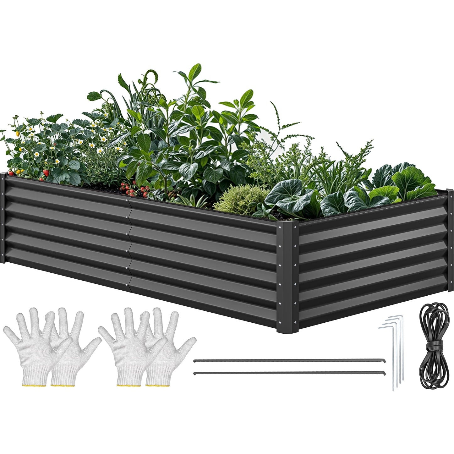 YITAHOME 8x4x1.5 ft Galvanized Raised Garden Bed Kit, Large Metal Planter Box with Gloves, Safety Rubber & Support Rod, Outdoor Flower Bed for Plants Vegetables, Green