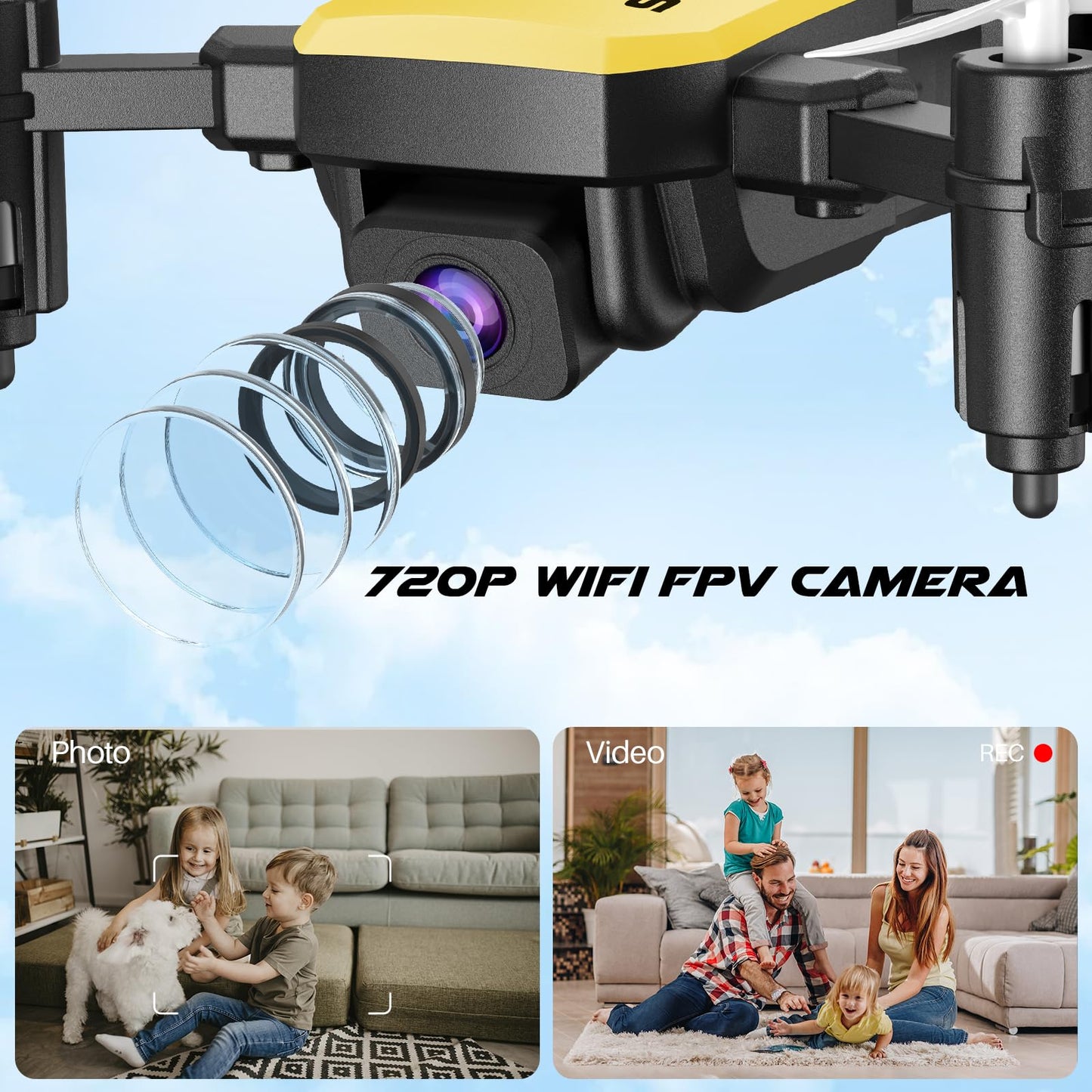 SIMREX X300C Mini Drone with Camera 720P HD FPV, RC Quadcopter Foldable Drone With Altitude Hold, 3D Flip, Headless Mode, Gravity Control and 2 Batteries, Gifts for Kids, Adults, Beginner, Yellow