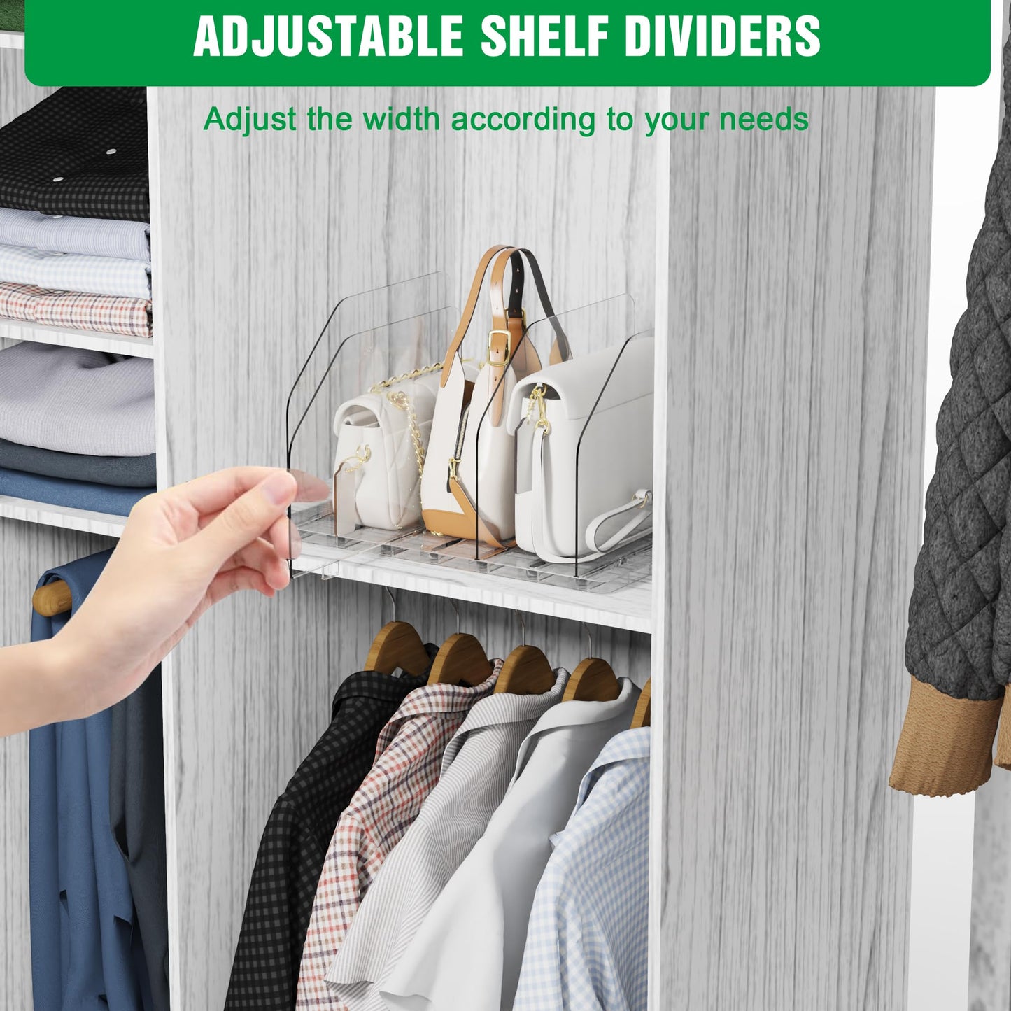 DGFCK Bag & Purse Organizer for Closet, 2 Sets Adjustable Clear Handbag Storage Shelf, Plastic Clutch Dividers for Closet Organizers and Storage-Keep Purses upright (2 Sets)