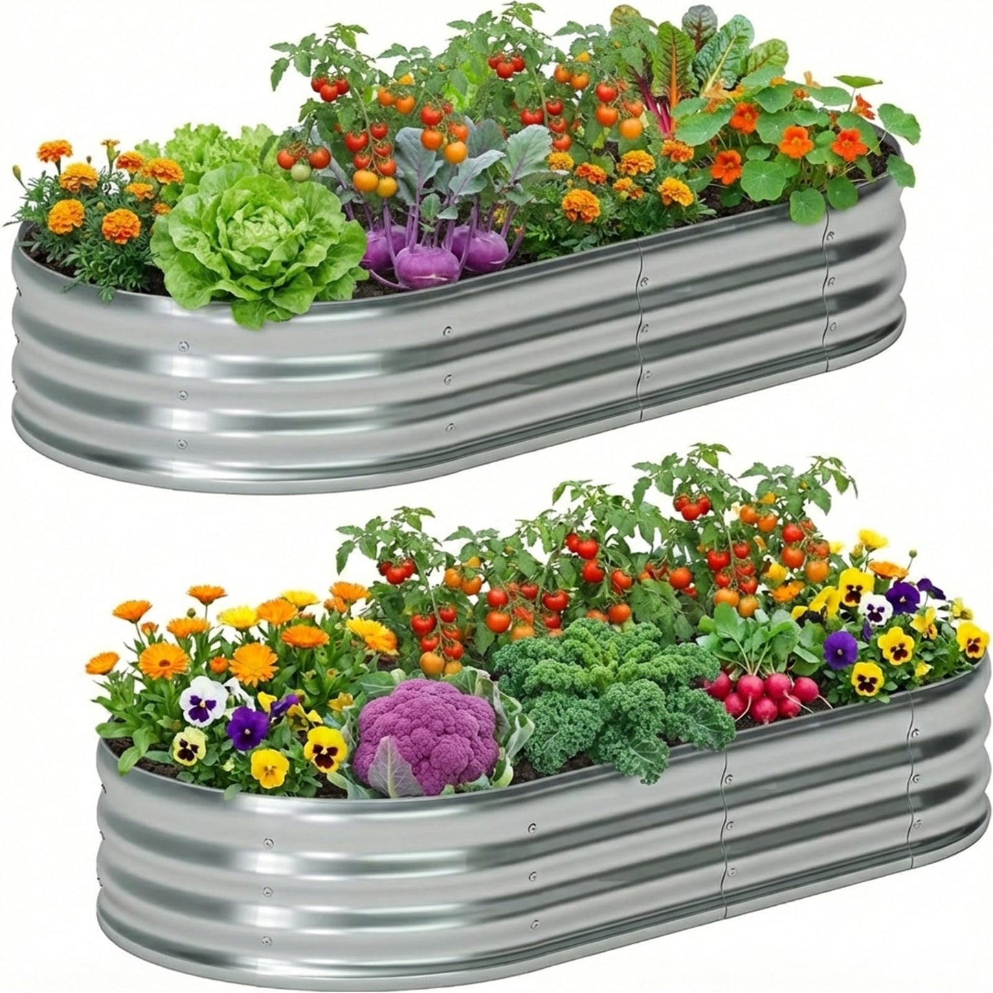 TATAANTY Galvanized Raised Garden Bed for Outdoor: 4X2X1ft Durable Metal Vegetable Plant Container Kit - Oval Planter Box for Gardening Flower Trough （2 Pack）