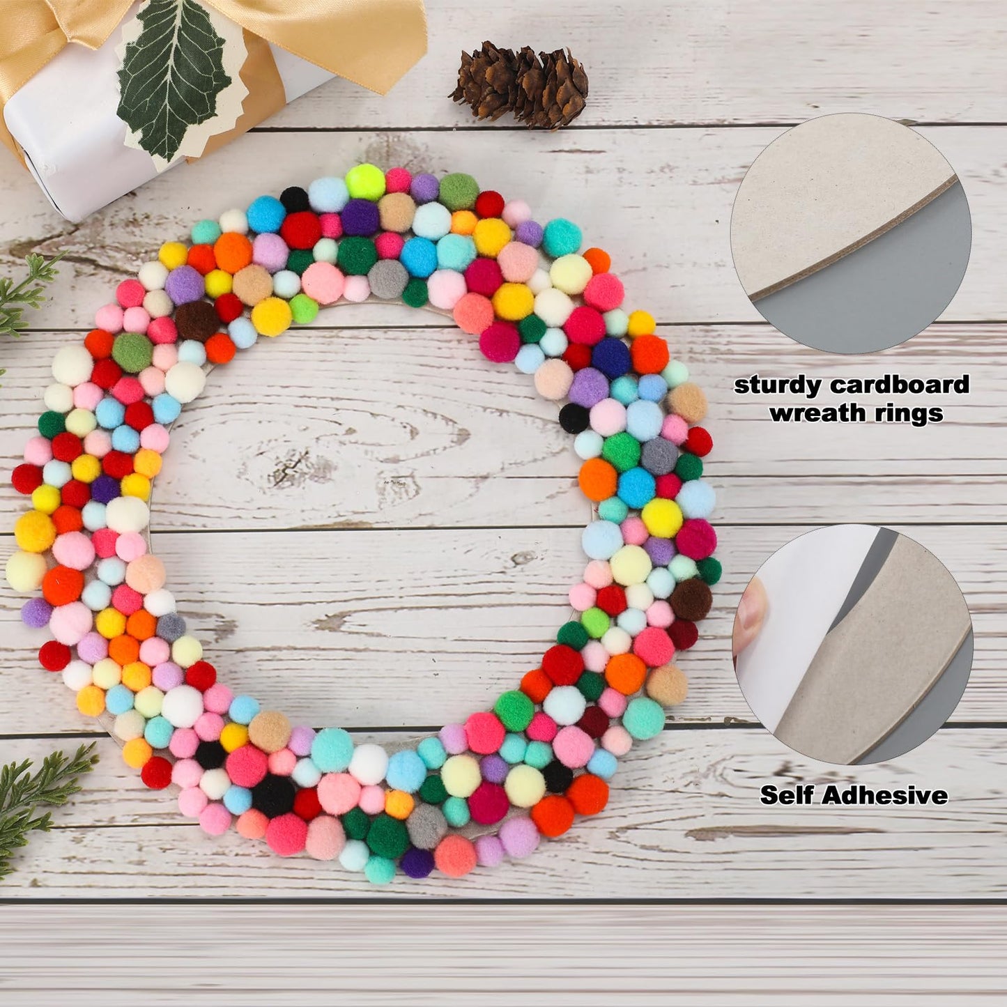 AmazingSpark 24 Pcs Self Adhesive Hanging Round Wreaths Valentine's Day DIY Ornaments Wreath 9 Inches Spring DIY Cardboard Rings Bulk Circle Cardboard Ornaments for Wedding Easter Party Decorations