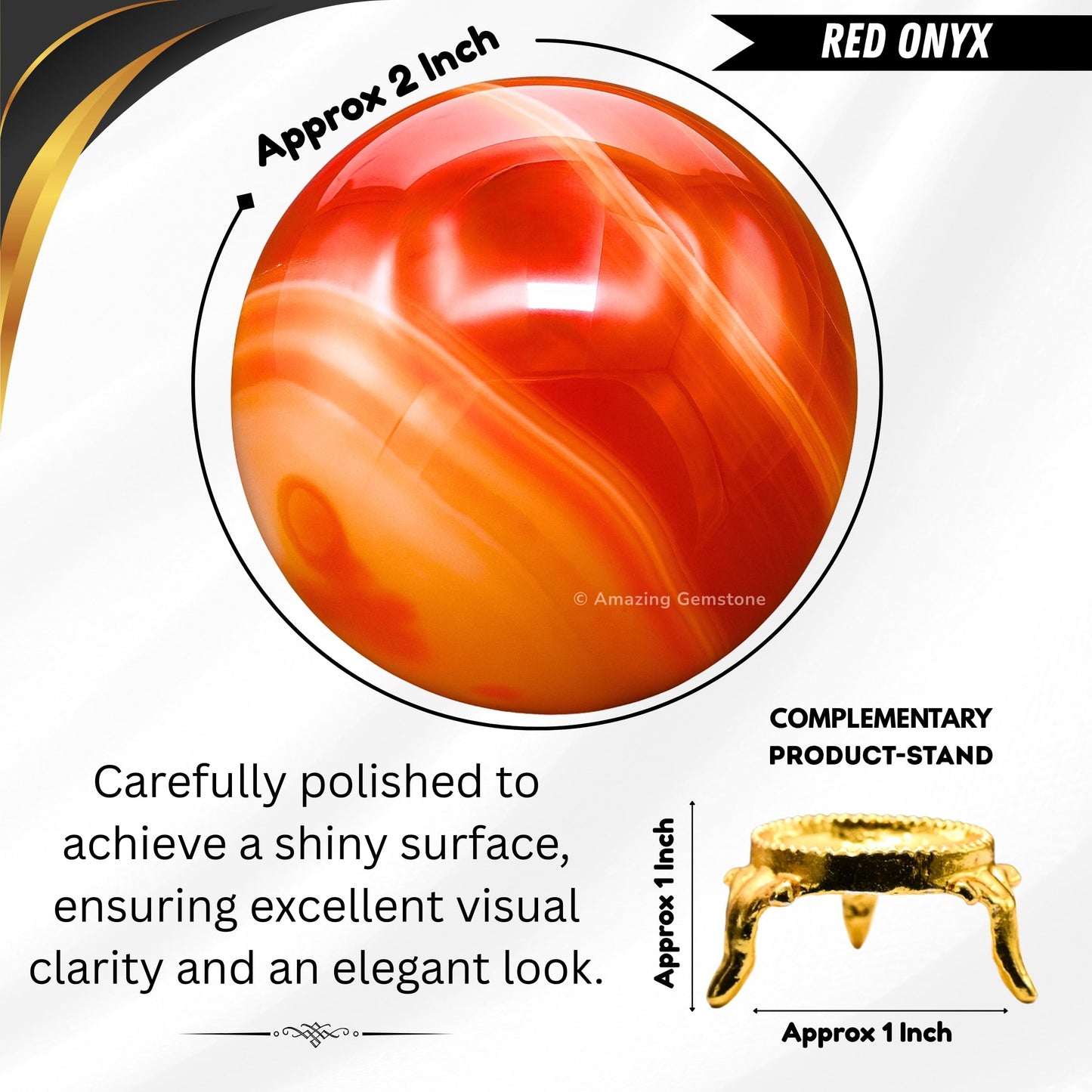 Amazing Gemstone Carnelian Onyx Crystal Ball with Stand - 2 Inches Crystal Sphere Meditation Balls for Witchcraft and Decorative Balls