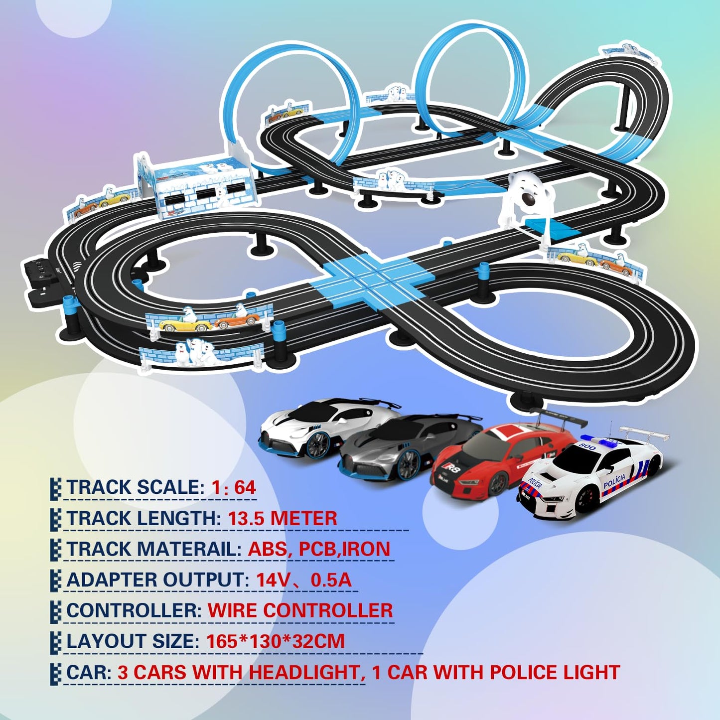 AGM MASETCH Slot Car Racing Set with LED Lap Counter, High Speed, Fuel Pit Stop, Voice Feedback, 4 Licensed Cars, 13.5m (44ft) Track, Electric or Battery Powered for Kids & Adults